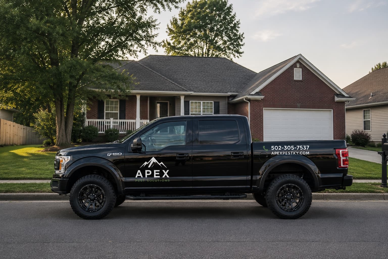 Apex Pest Solutions truck parked in front of a home in Central Kentucky